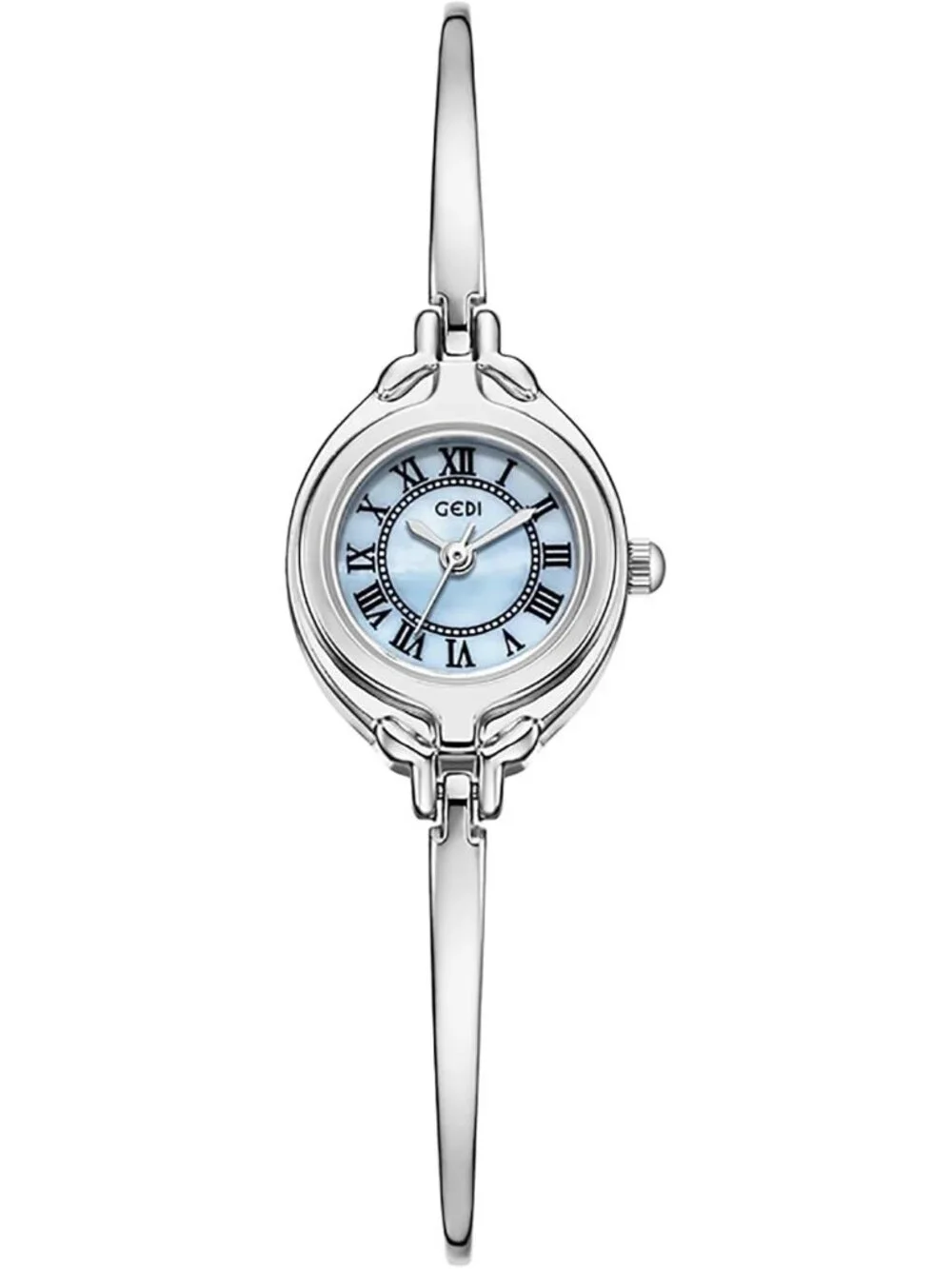 Women's Silver Blue Small Dial Bangle Thin Strap Classic Vintage Style Watches